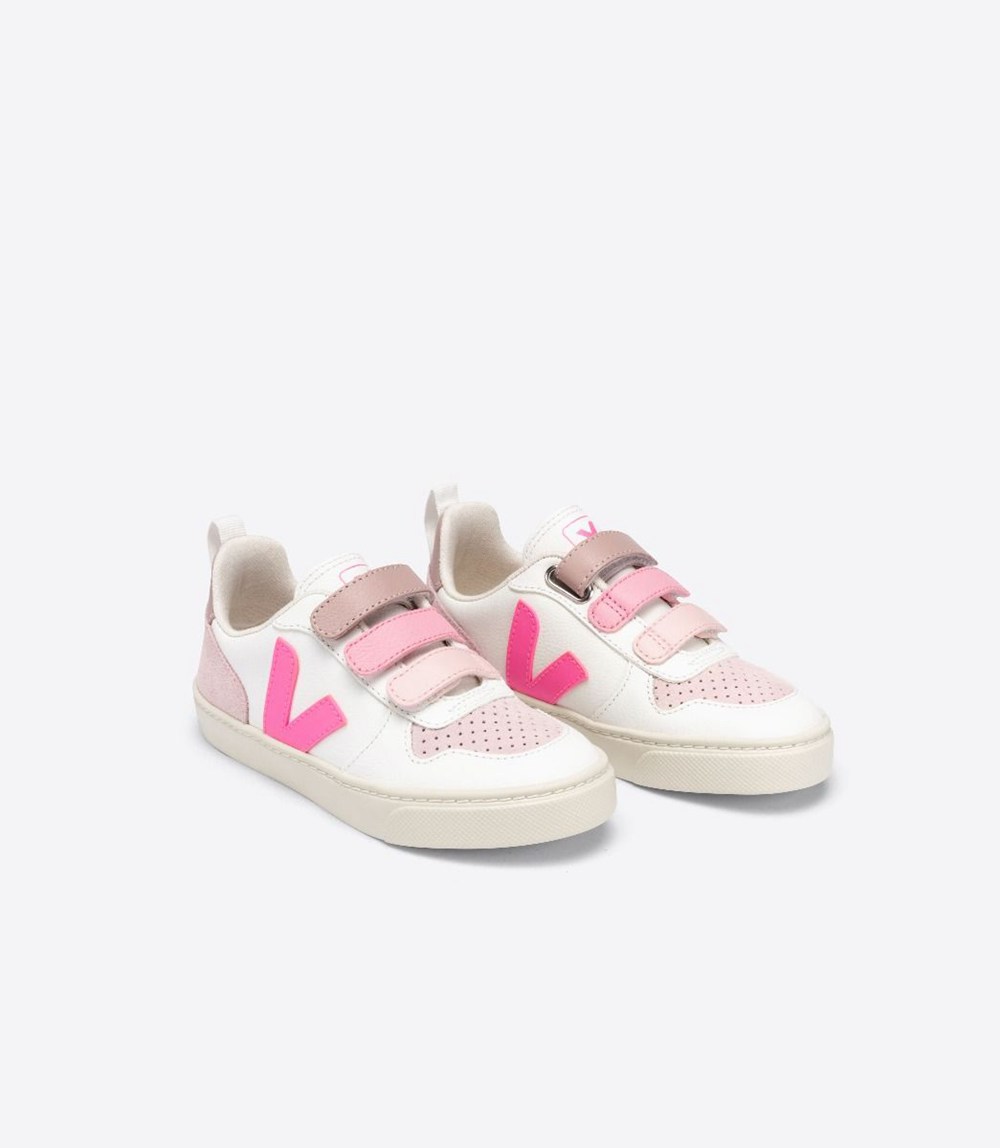 Veja Sneakers Barn - V-10 Velcro Chromefree - Vita/Rosa - 157643-HUD